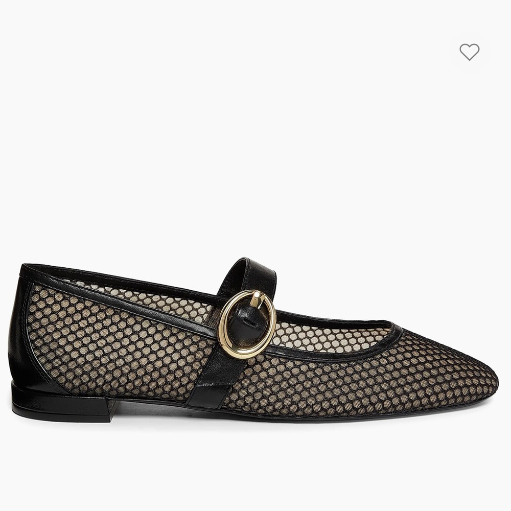 Stuart Weitzman Womens Arabella Black Mesh Flats MaryJane Gold Buckle Strap 11.5